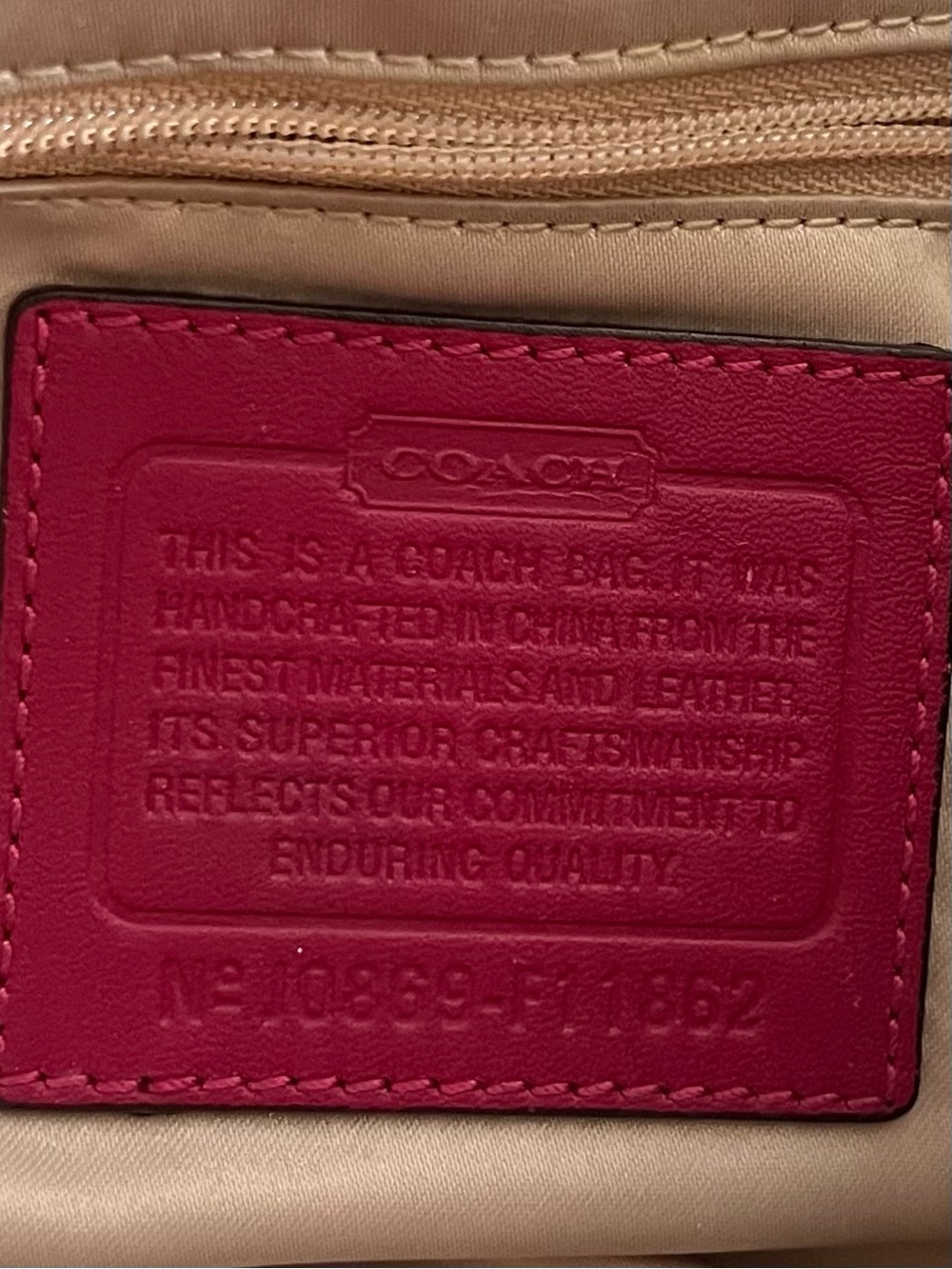 Coach Beige Signature Canvas Tote with Pink Interior Patch - Picture 5 of 8